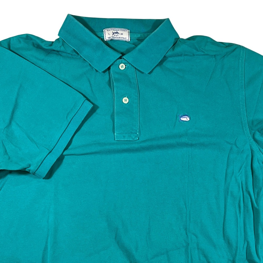 Southern Tide Skipjack Polo Mens Large Teal Short Sleeve Stretch Coastal Preppy
